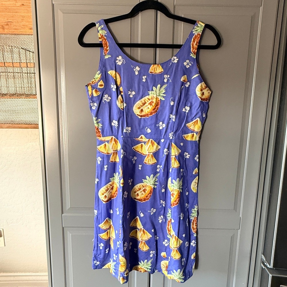 Kahala Vintage Women's Hawaiian Pineapple Aloha Sundress, Purple Yellow, S